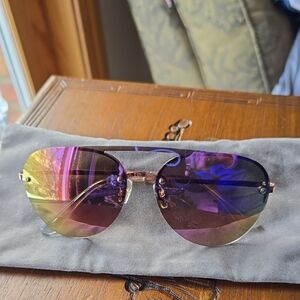 FRYE & Co. Iridescent Rimless Aviator Sunglasses - Purple & Gold Lenses